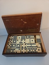 Vintage Pressman Tournament Double 6 Dominoes in Original Wooden Dovetail Box