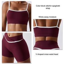 (10/M)2 Piece Female Sport Yoga Suit Cross Waist Color Block Set | Gym Outdoor
