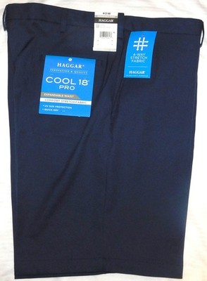HAGGAR Cool 18 Pro Golf Shorts 4 Way Stretch Expand Waist Golf Quick Dry Navy