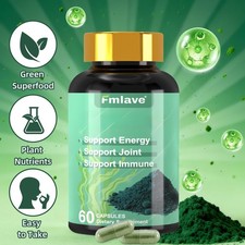 Organic Spirulina 60 Capsules Vegan Detox weight Loss Immune Support Superfood