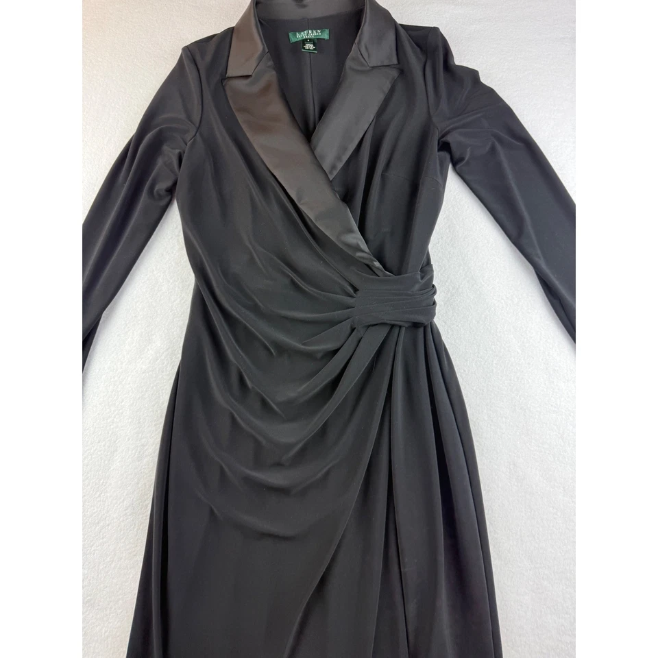 Lauren Ralph Lauren Black Jersey Dress Long Sleeve Sheath Evening Party - Image 2 of 4
