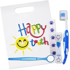 Happy Teeth Gift Bag ~ Childrens Toothbrush, Timer, Disclosing Tablets & Mirror