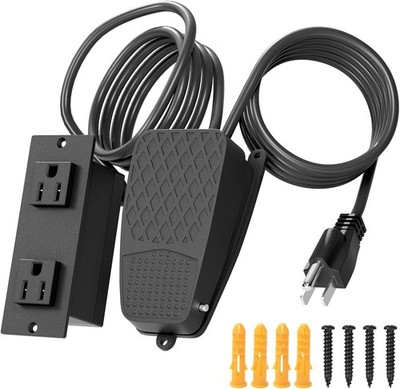125 VAC Foot Switch, 2x6.56 FT Cords, Recessed Foot Pedal Control