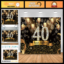 40th Birthday Party Backdrop 10x8ft Glitter Black Gold Balloons Photo Booth Deco