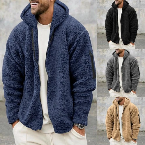 Plush Hooded Jacket Men's Autumn And Winter Fleece Double-sided Wear Warm Coat W - product listing photo