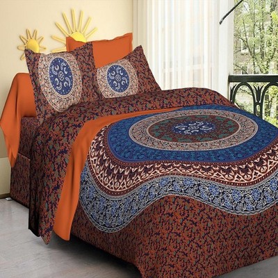 Mandala Print Cotton Double Bedsheet with 2 Pillow Covers-(Mandala-6Kaam-O)