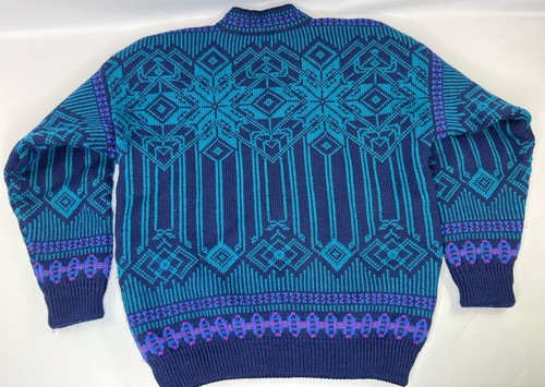 Vtg 90’s Dale of Norway 100% Wool Sweater Mens L WindStopper Teal Blue Purple - Picture 2 of 11