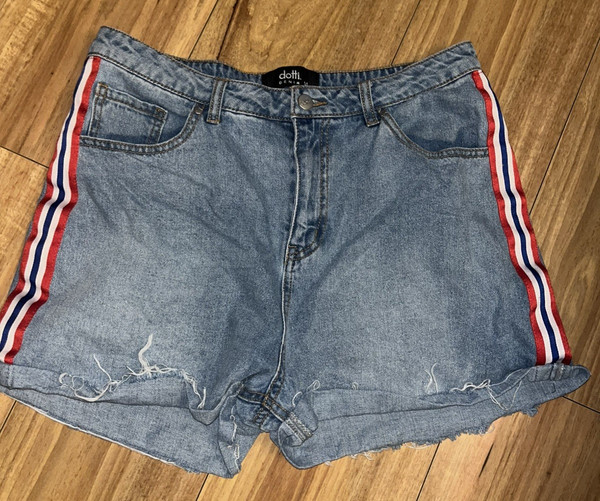 Dotti High-Waisted Faded Cotton Denim Shorts Size 16