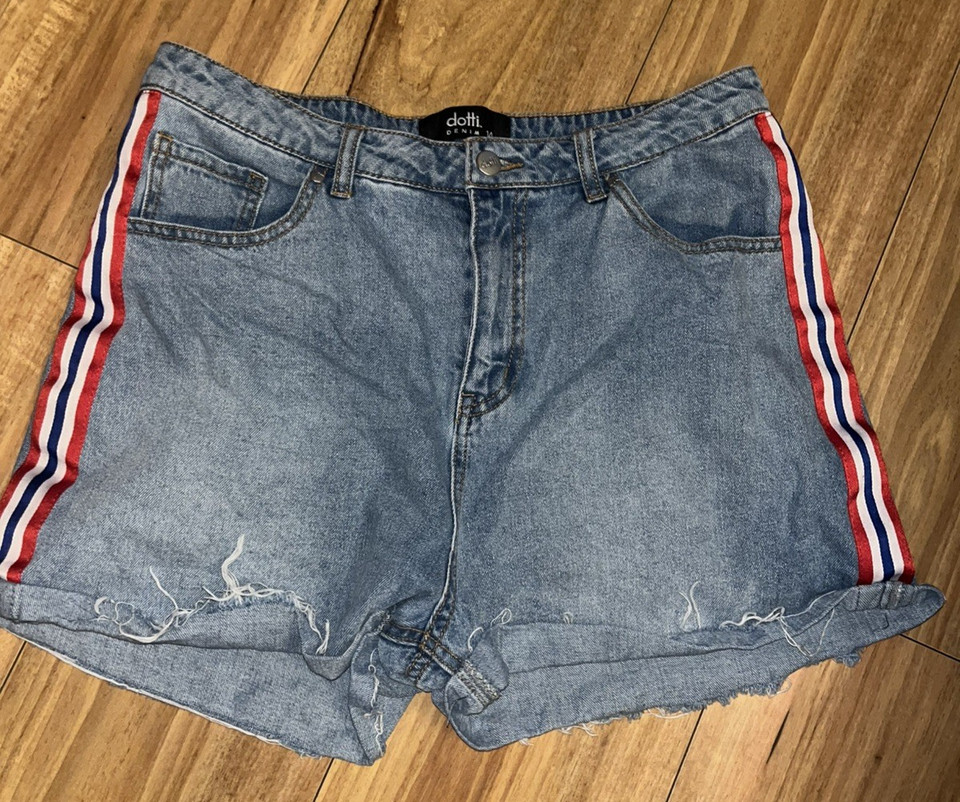 Dotti High-Waisted Faded Cotton Denim Shorts Size 16