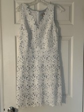 Ann Taylor loft blue white lace V-neck slip dress size 4