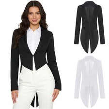 Women's Classic Blazer Single Breasted Jacket Notch Lapel Tuxedo Front Short