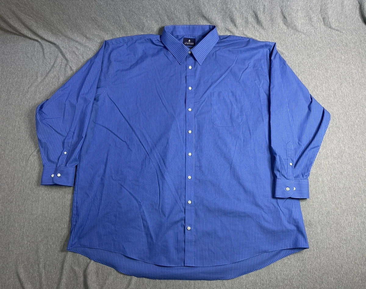 stafford dress shirts big and tall Stafford Big and Tall Smart Tech Men's Regular Fit Stretch Fabric Wrinkle Free Long Sleeve Dress Shirt | Blue | Tall 16-16.5