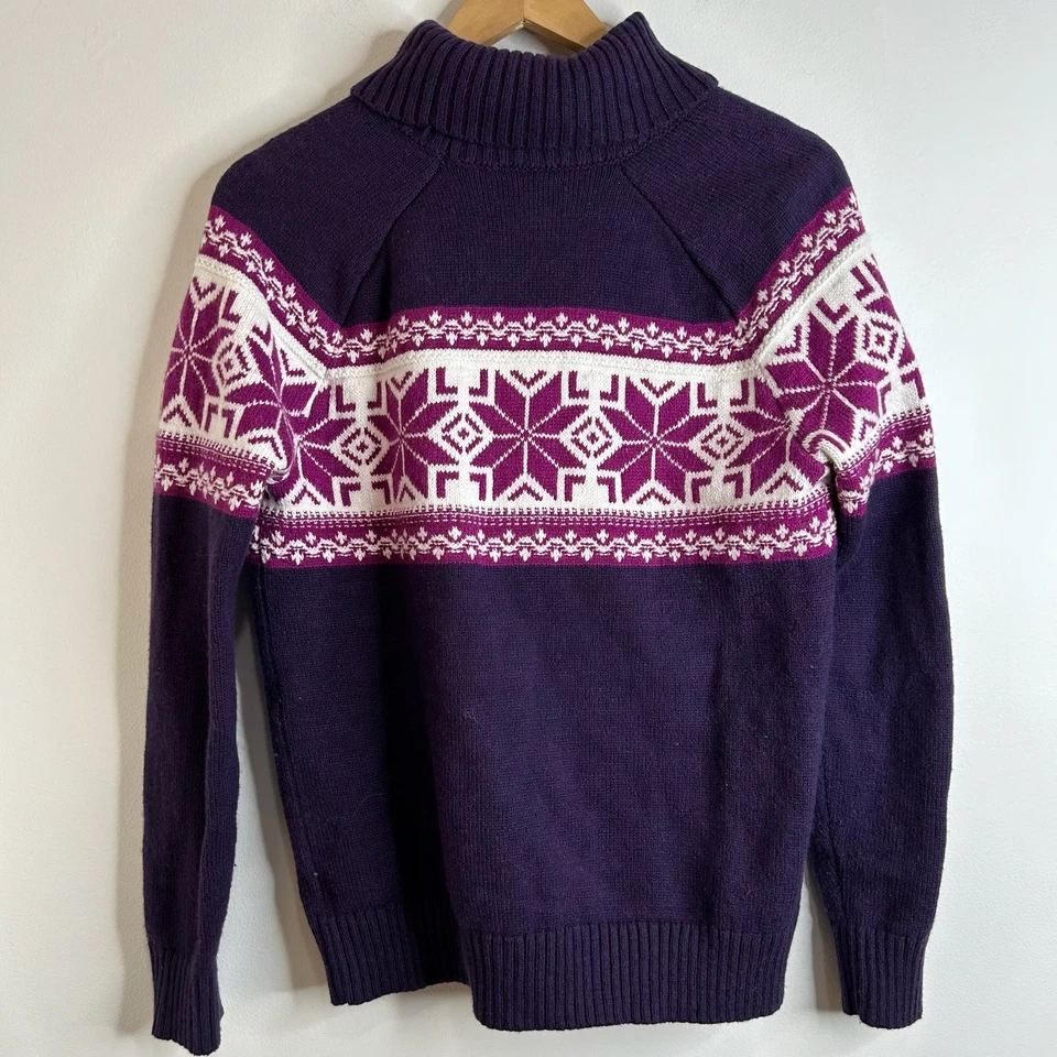 Suéter tejido copo de nieve Lands End para mujer cuello alto Fair Isle talla S algodón Navidad Foto 4 de 4