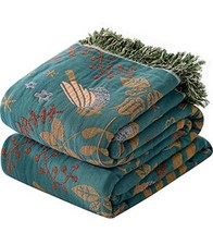 Boho Bed Throw Blanket for Bed Couch 100 Cotton Woven Birds Flowers 59  x79  