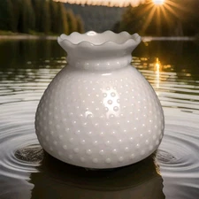 Milk Glass Hobnail Lamp Shade Hurricane Ruffled Top 8” Fitter 6” H Vntg