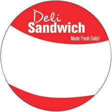 HUBERT Deli Sandwich Labels Red Write-in Style - 2"Dia