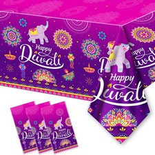 KYMY 3pcs Happy Diwali Table Covers with 86.6" X51.18", India Festival of Lig...