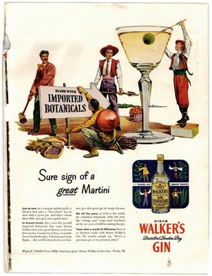 Hiram Walker's Gin Vintage 1950s Magazine Ad Martini Botanicals  AD029