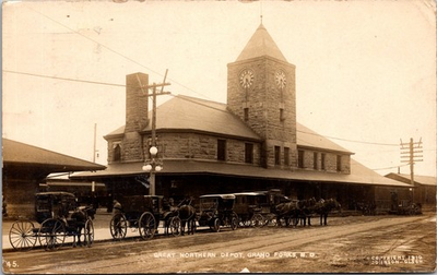 #ad #ad RPPC Great Northern Depot Grand Forks North Dakota Postcard Old Car Horse Buggy $9.98