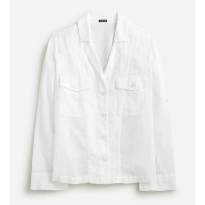 NEW J.Crew Camp Collar Shirt Featherweight Linen Relaxed Coastal White US 2 