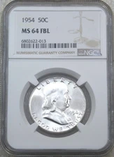 1954 P Franklin Half Dollar NGC MS64FBL Frosty White Full Bell Lines PQ #P179C