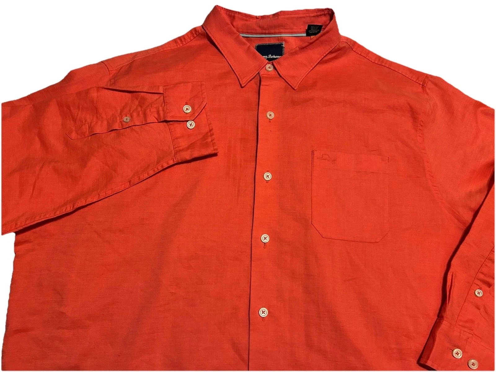 TOMMY BAHAMA Men's 2XB One-Pocket Linen Blend Button-Up SS Beach Shirt Salmon