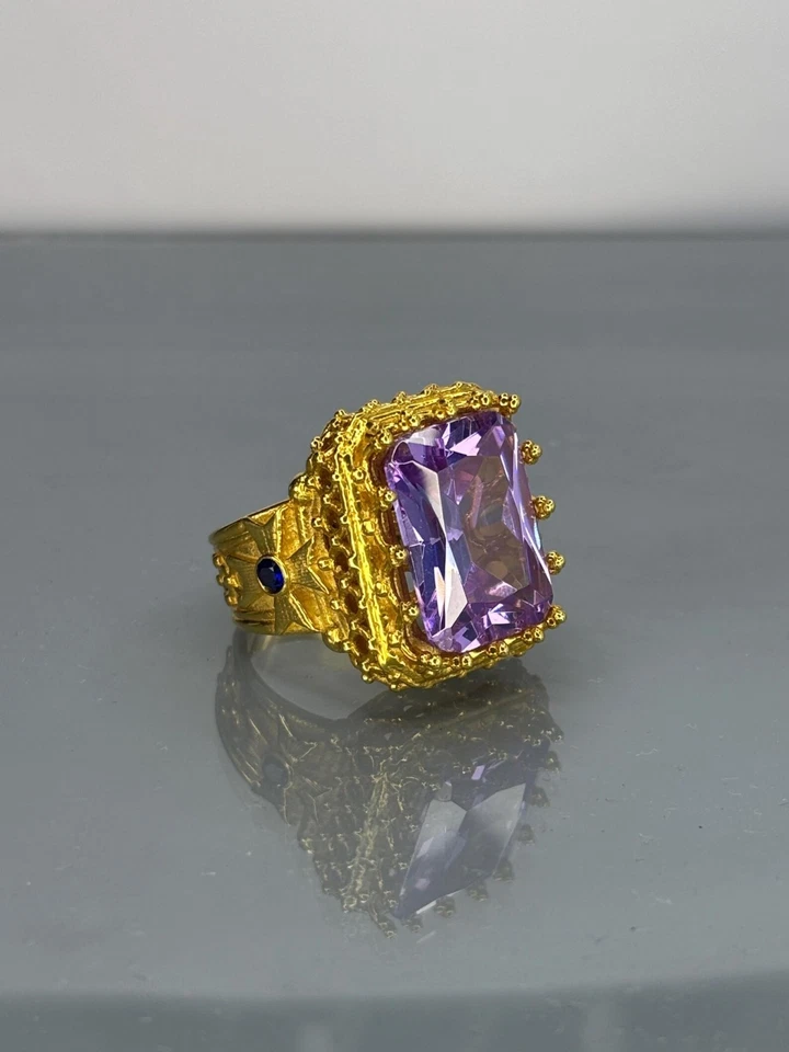 Anillo de amatista y zafiro de plata de ley 925 para hombre, púrpura cristiano real Foto 2 de 4