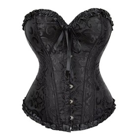 Women Sexy Lace Up Floral Boned Overbust Corset Bustier Lingerie Bodyshaper Tops