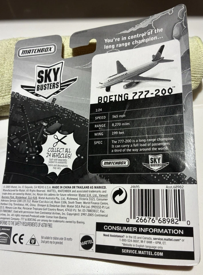 Matchbox Sky Busters, Continental Boeing 777 2000￼SEALED - Image 3 of 3