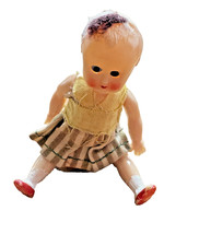Tiny Celluloid Doll, Made in Italy, Antique Original Clothing and Hair