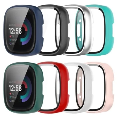 MARKENLOS Case für Fitbit Versa 4 / Sense 2 Schutzhülle Glas 360-Grad Cover Bumper