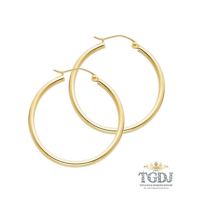 14 Karat Gelbgold massiv Gold poliert 2 mm runde Creolen (30 mm Durchmesser)