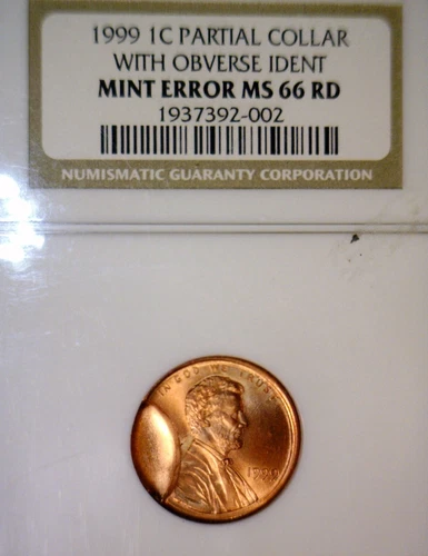 1999 ERROR NGC MS66 INDENT + Partial Collar Lincoln Cent GEM BU + Coin  NR