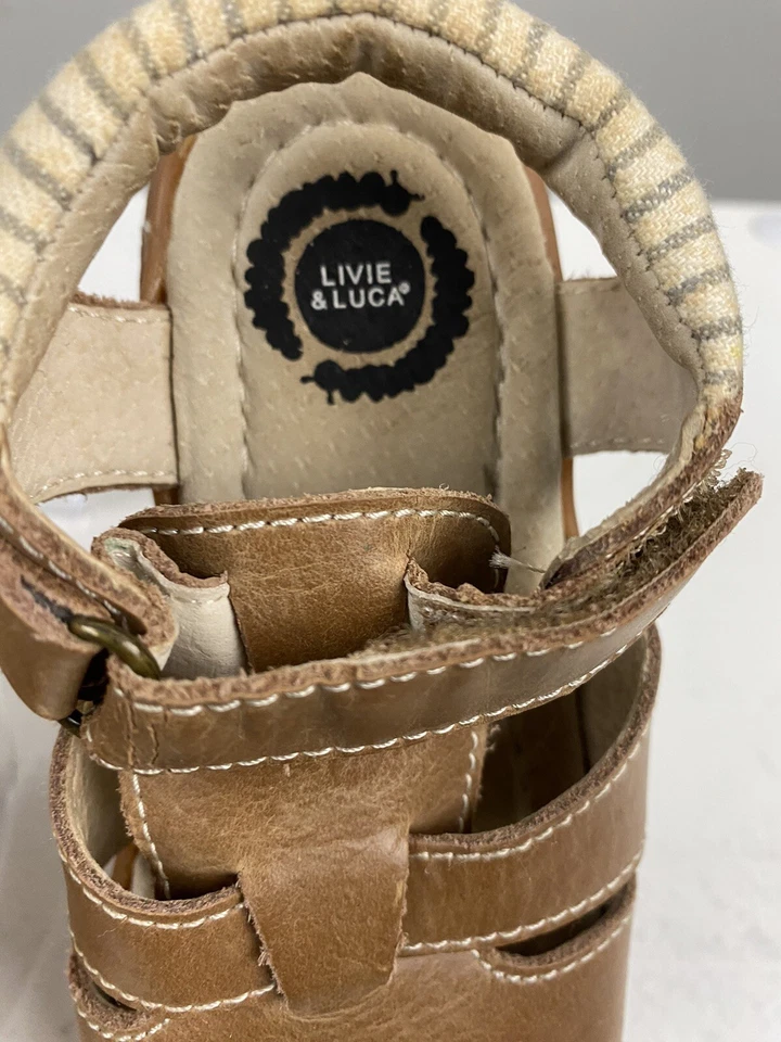 Livie And Luca Niños Pequeños Zapatos Sandalias Marinero Cuero Tostado Talla 8 Foto 4 de 4