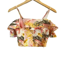Joie Saphira Floral Linen Crop Top Hawaiian Women’s Small