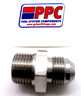 08 AN MALE FLARE TO 1/2'' NPT ADAPTER SHOW POLISHED 304 STAINLESS STEEL