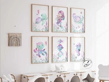 Nautical Nursery prints, under the sea, Nursery wall art, baby girl wall art