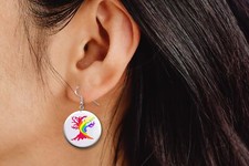Gay Pride Rainbow Tree LGBTQ Button Earrings Jewelry 1" Dangle MADE IN USA - NEW