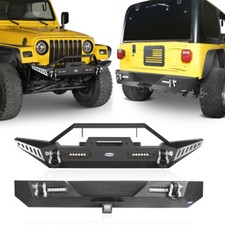 Front Bumper Rear Bumper W D-rings Led Lights For 97-06 Tj Jeep Wrangler