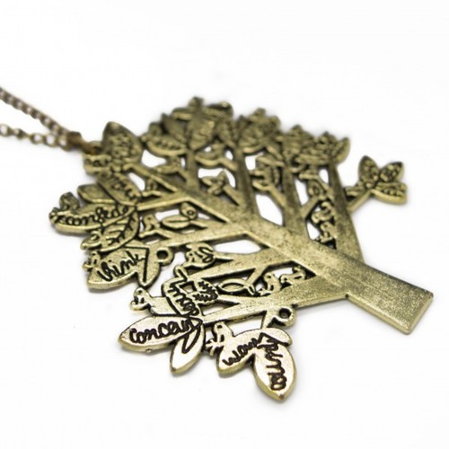 Collier sautoir pour femme fashion représentant un arbre et petit mots - Picture 1 of 1