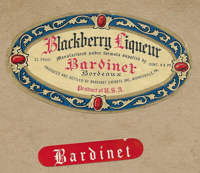 Two Vintage Original Used Bardinet Bourdeaux Blackberry Liqueur Labels 
