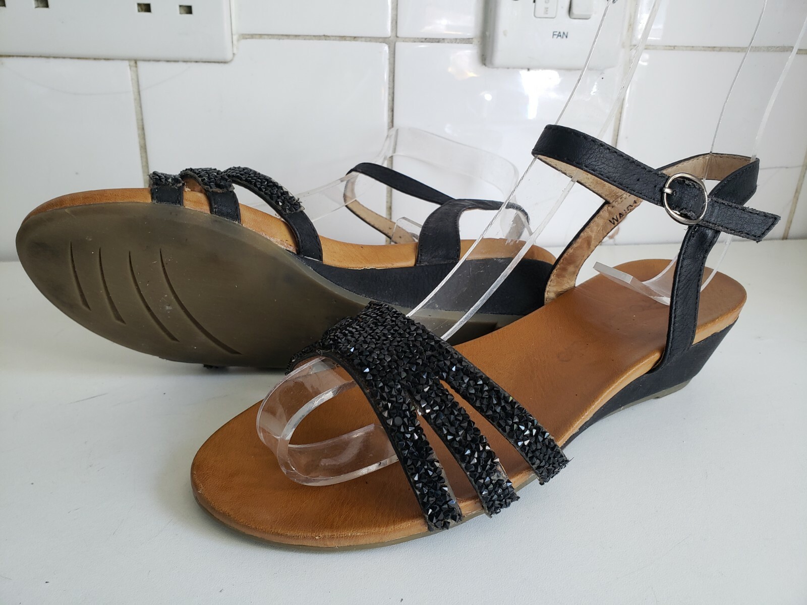 APL SANDALI ESTIVI MODA IN PELLE DESIGNER UK 3 EU 36 DONNA PELLE NERA CINTURINO PIATTO