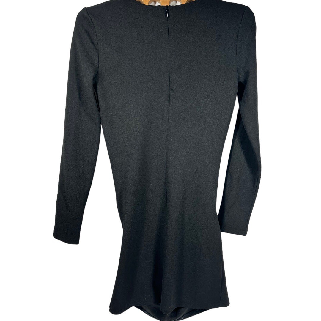 knee length dresses for ladies Zara Black Black Collared V Neck Long Sleeve Adjustable Mini Wrap Dres –  Brie main image 0