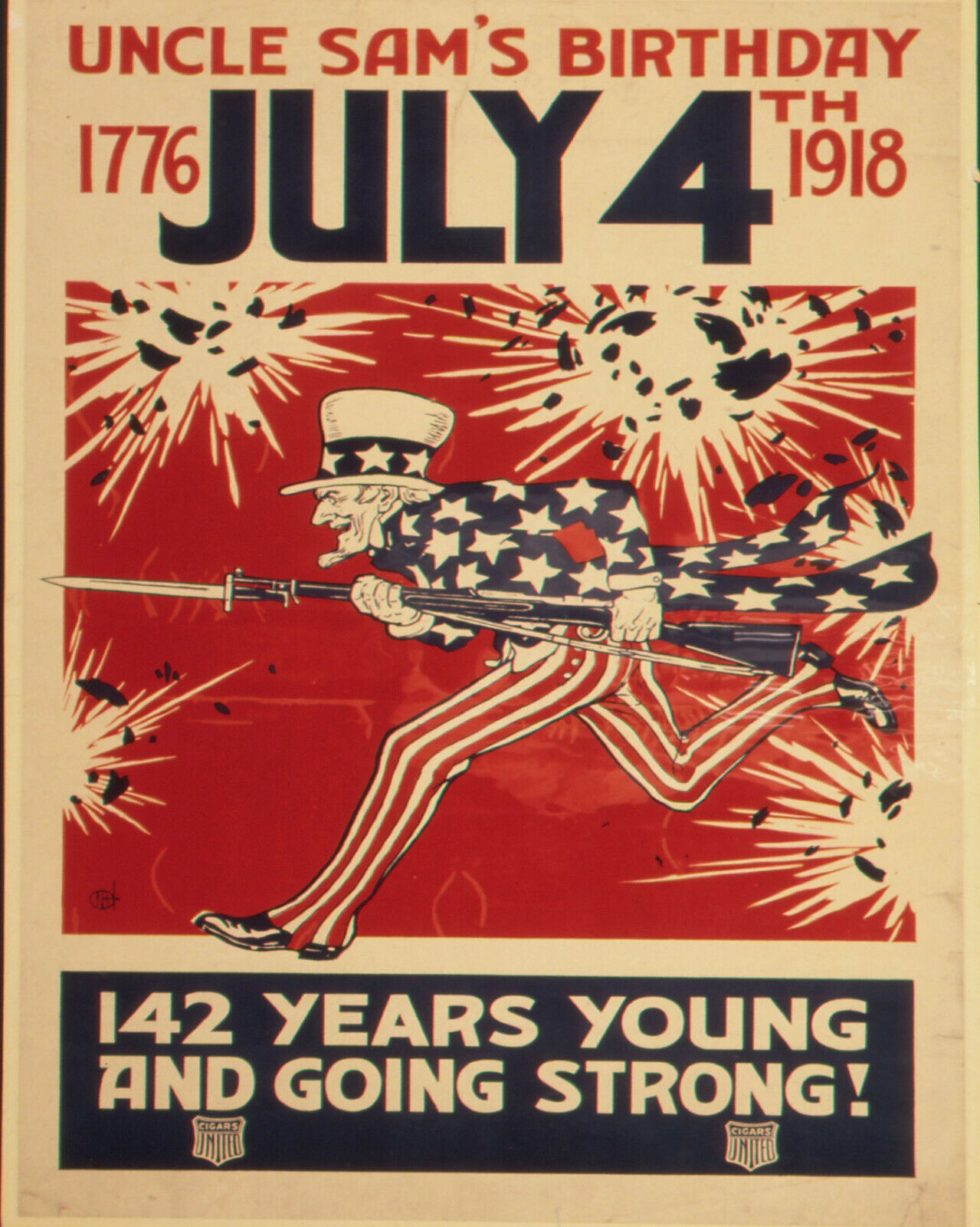 WW1 War Time Poster 8x10 Photo Uncle Sam's Birthday 1776-July 4th 1918 142 Years