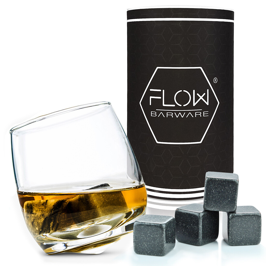 Whisky Stones & Rocking Whiskey Glass Gift Set Drinks Rocks - Fathers day Gift