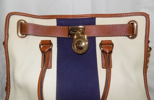 Michael Kors Hamilton Mono Stripe Canvas w/Leather Trim Tri-Color Satchel Bag - Picture 4 of 18