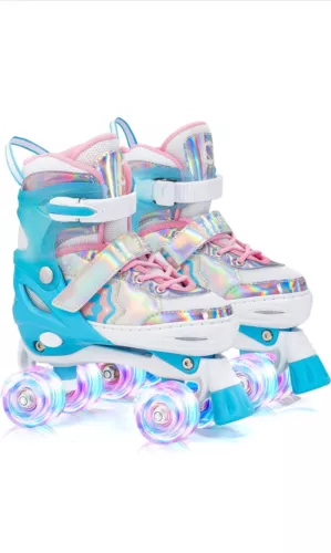 SULIFEEL Rainbow Unicorn 4 Size Adjustable Light up Roller Skates Size ( SMALL )