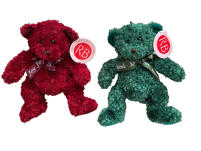 Vintage Russ Berrie Holiday Christmas Bears Plush Toys Set of 2