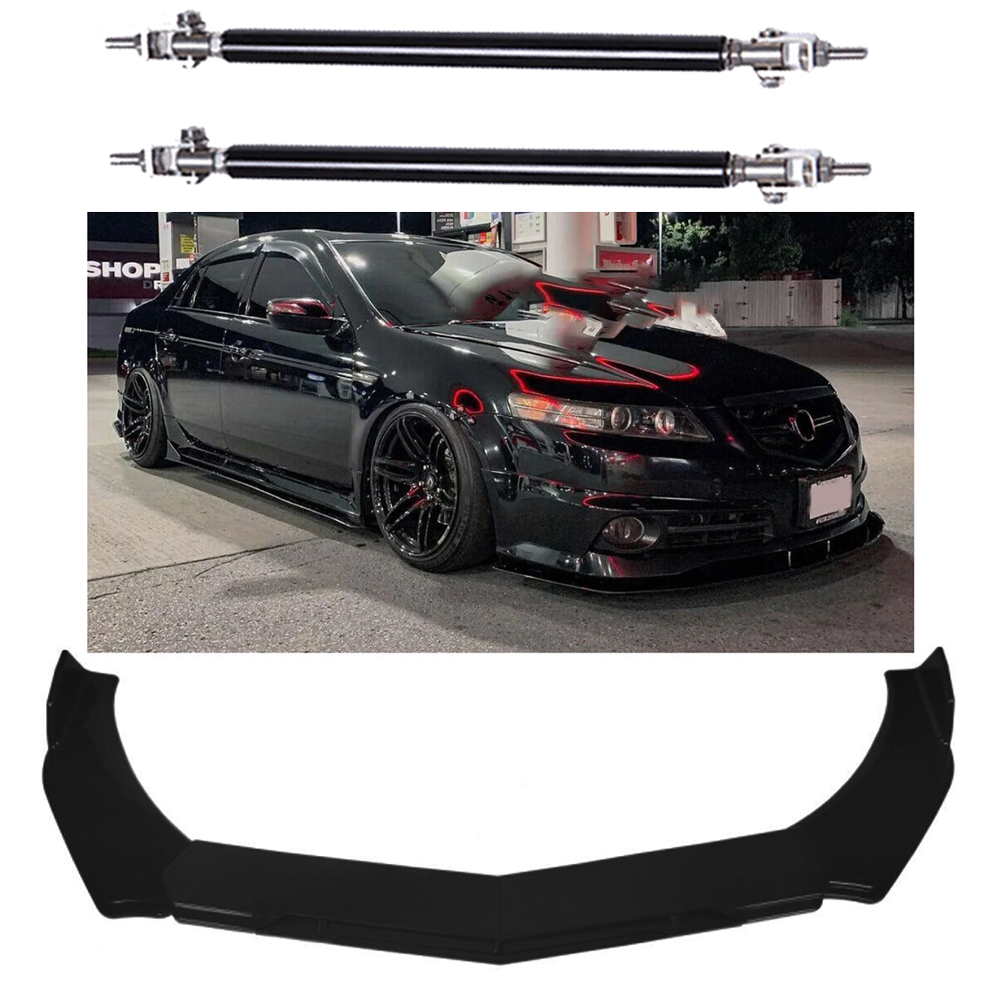 Carbon Fiber Front Bumper Lip Side Skirt Strut Rods For Acura TL TLX