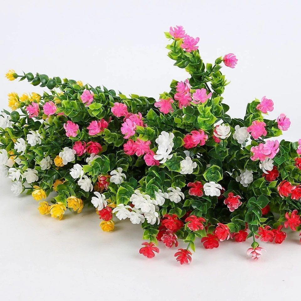 32 paquetes de flores artificiales falsas de plástico plantas resistentes a los rayos UV decoración exterior Foto 3 de 4